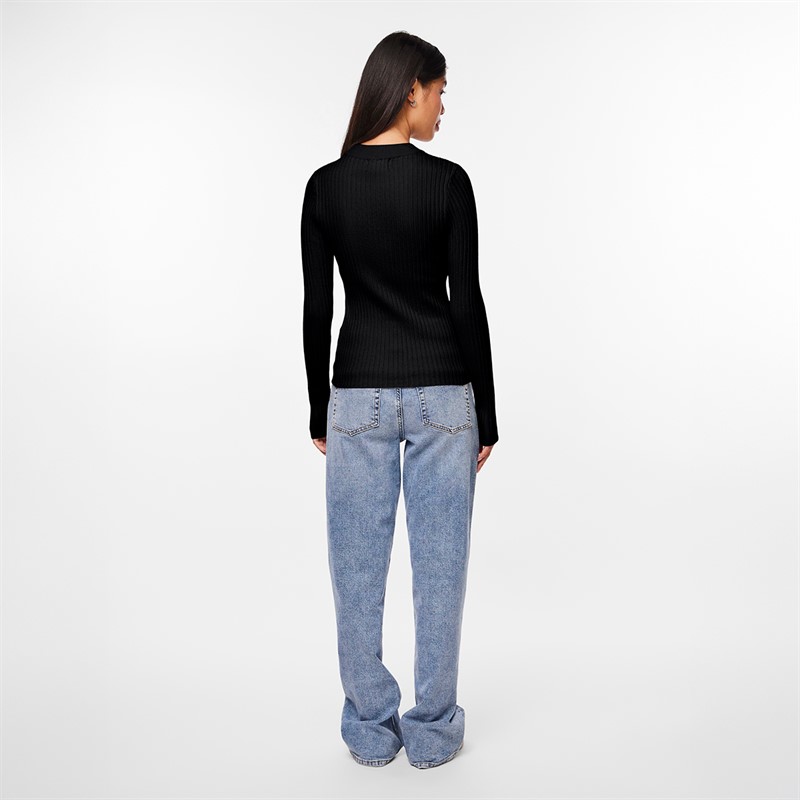 Pieces Damen Crista O Ausschnitt Gestrickter Pullover Schwarz