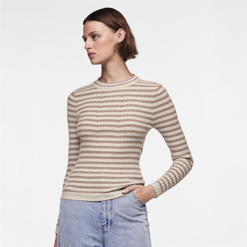 Pieces Damen Crista O Ausschnitt Gestrickter Pullover Fossil