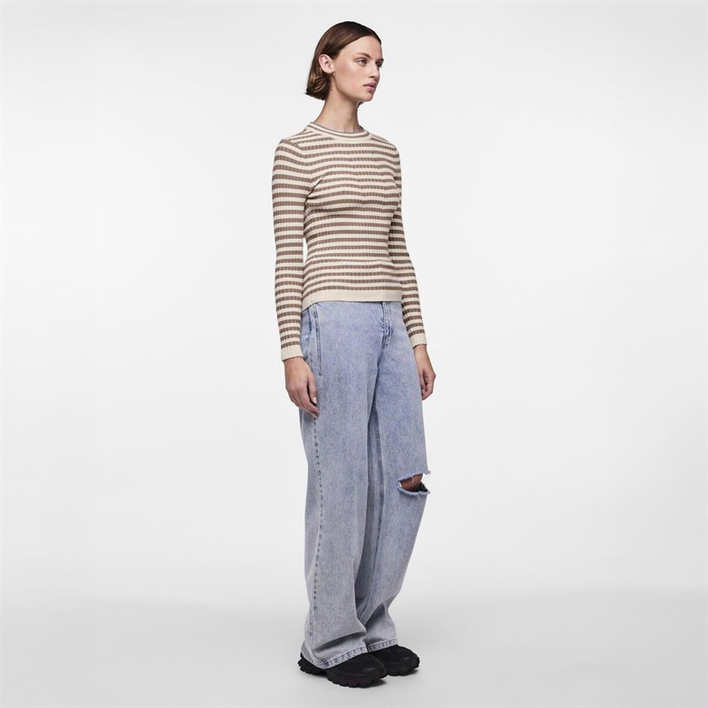 Pieces Damen Crista O Ausschnitt Gestrickter Pullover Fossil