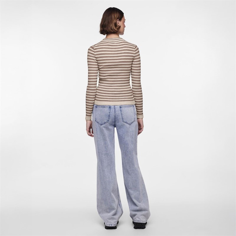 Pieces Damen Crista O Ausschnitt Gestrickter Pullover Fossil