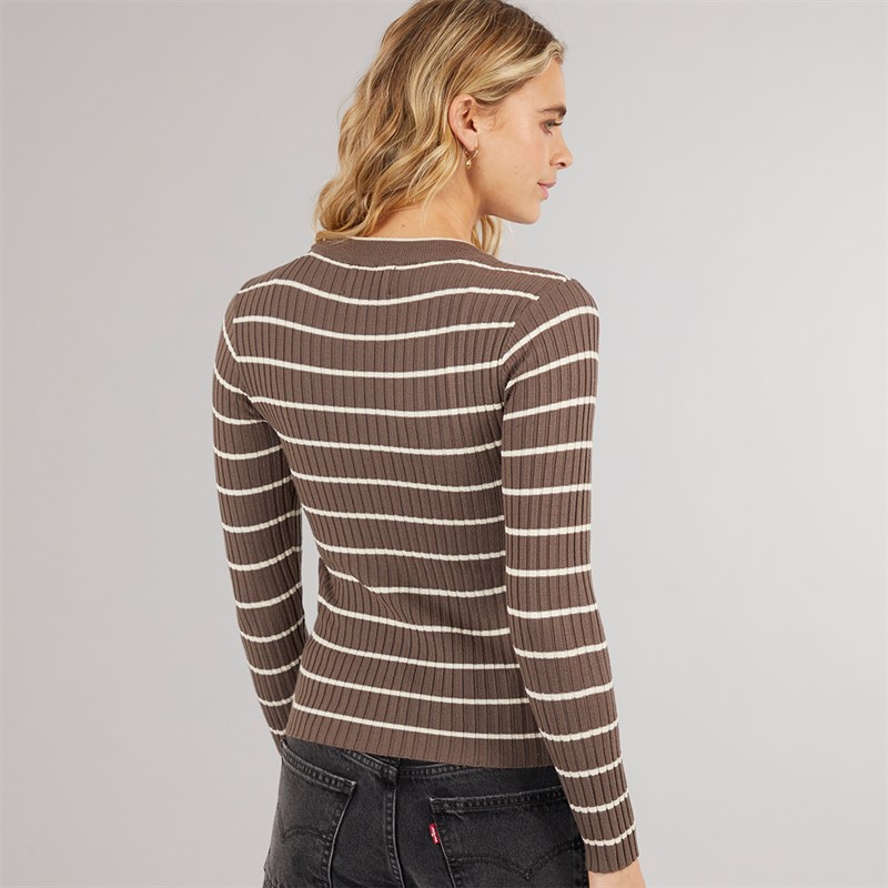 Pieces Damen Crista O Ausschnitt Gestrickter Pullover Morel