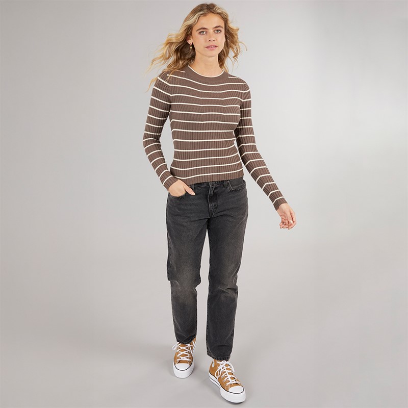 Pieces Damen Crista O Ausschnitt Gestrickter Pullover Morel