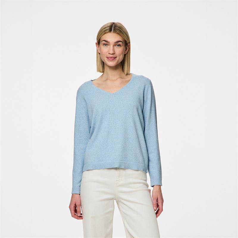Pieces sweter dekolt w szpic dla niej kolor Cashmere Blue