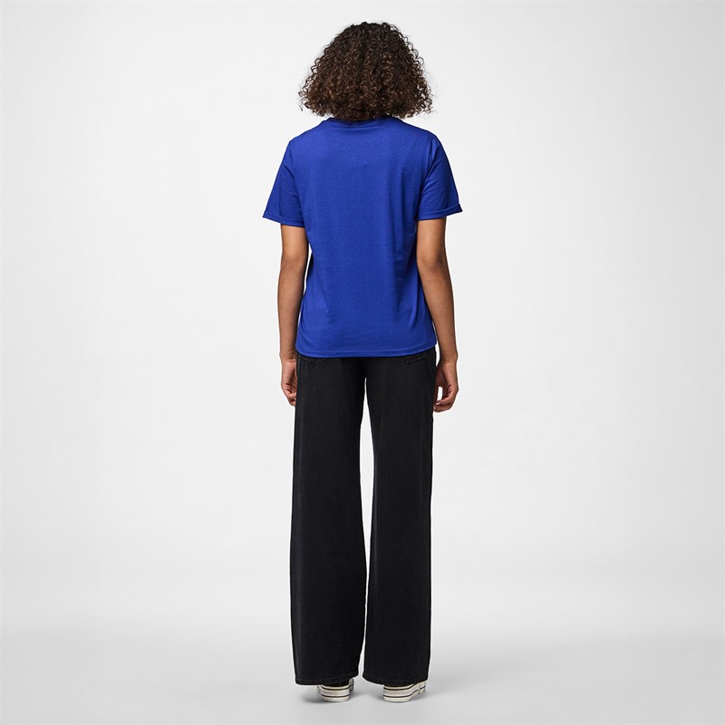 Pieces Damen Ria Hochklapp T Shirt Uni Mazarine Blue
