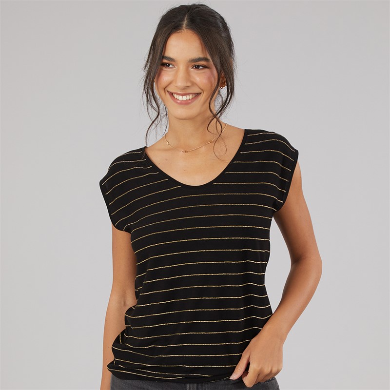 Pieces Womens Billo Lurex T-Shirt Black