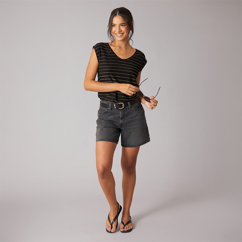 Pieces Womens Billo Lurex T-Shirt Black