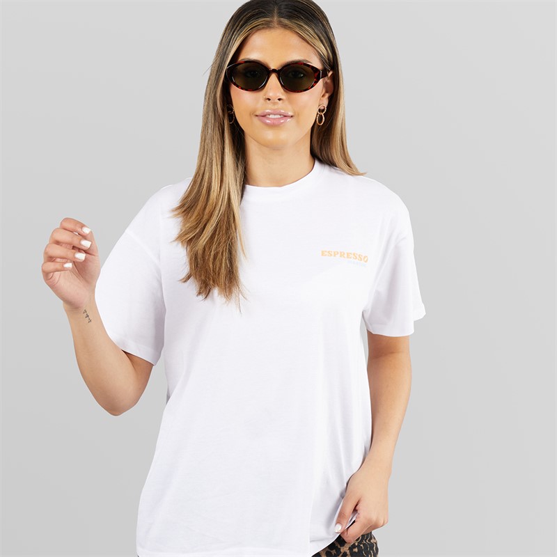 Pieces Damen Oversized Grafik T Shirt Weiß Espresso White Espresso