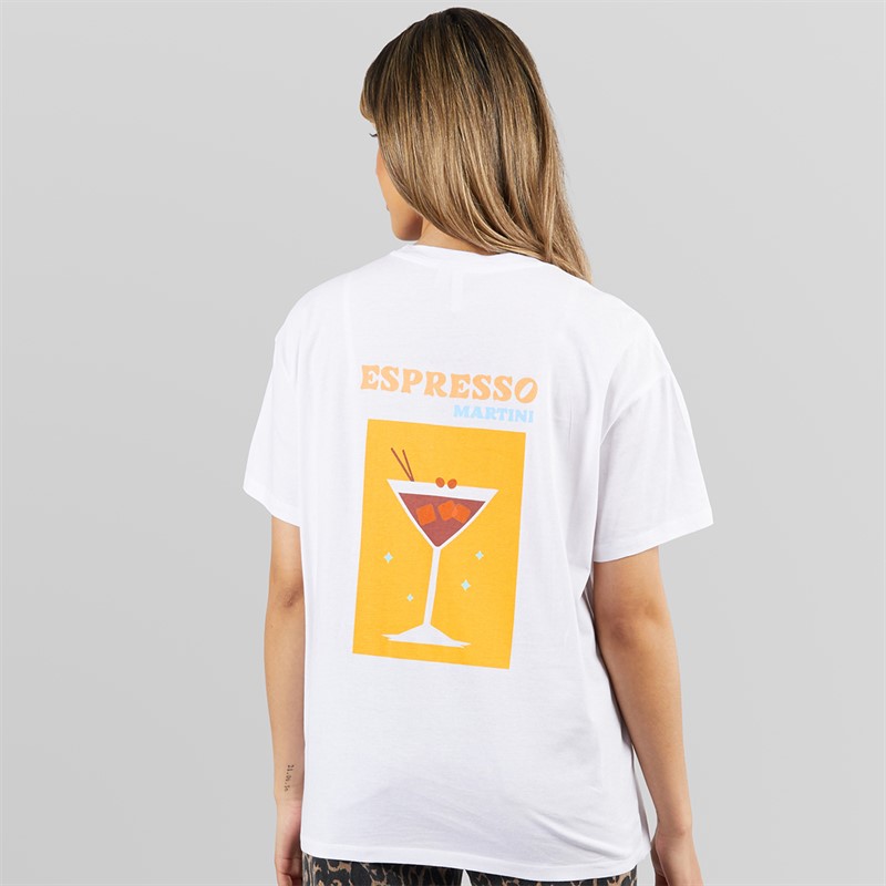 Pieces Damen Oversized Grafik T Shirt Weiß Espresso White Espresso