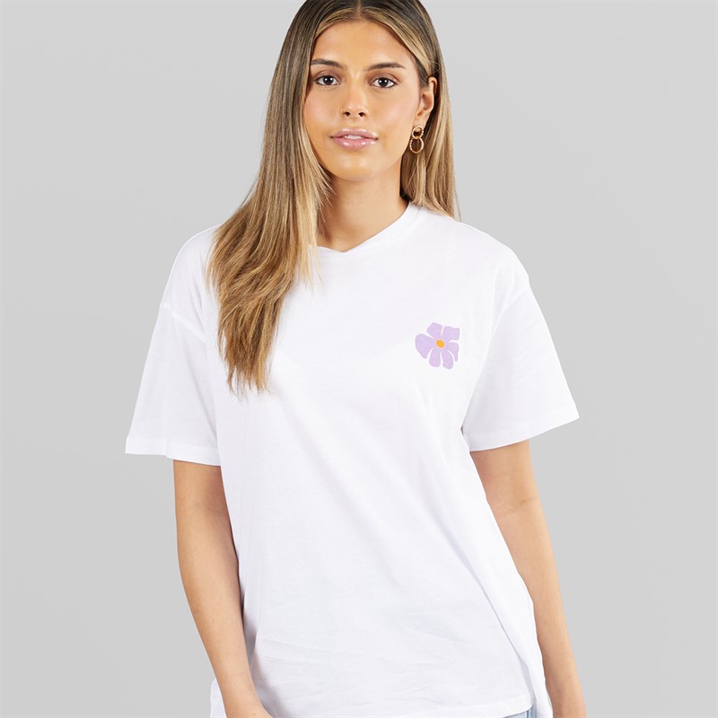 Pieces Damen Oversized Grafik T Shirt White Flower