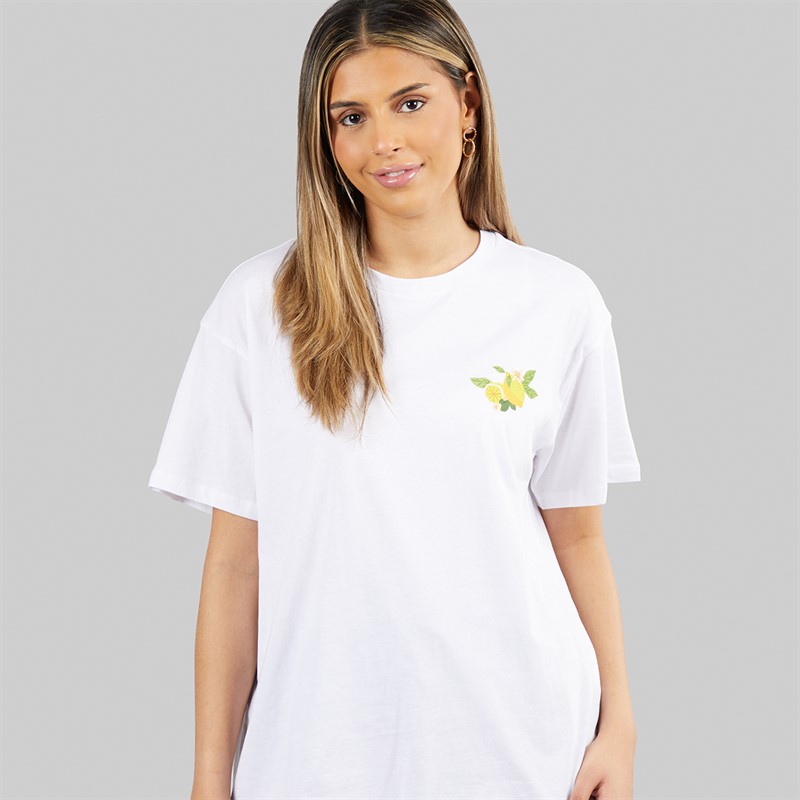 Pieces Damen Oversized Grafik T Shirt White Lemon