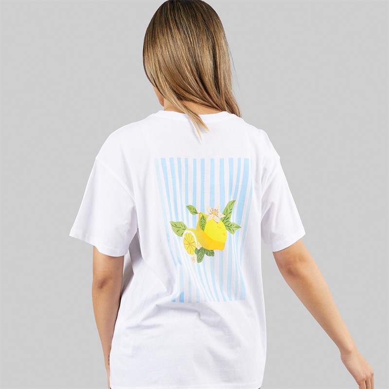 Pieces Damen Oversized Grafik T Shirt White Lemon