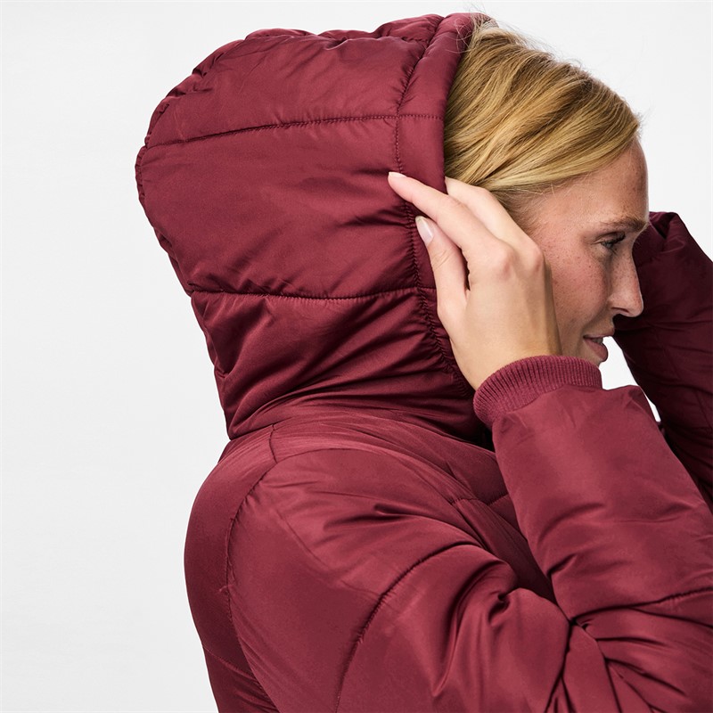 Pieces Womens Janni Long Puffer Jacket Tawny Port