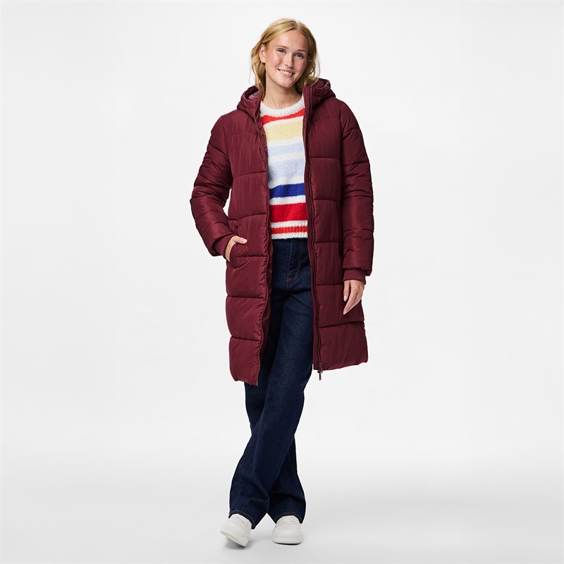 Pieces Womens Janni Long Puffer Jacket Tawny Port