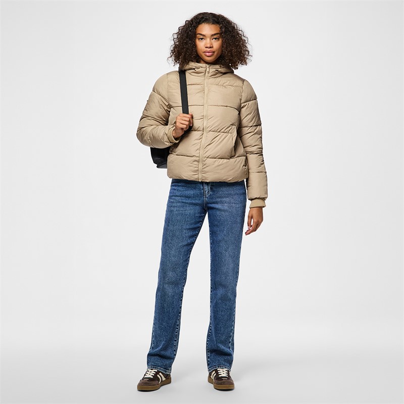 Pieces Dames Janni Korte Puffer Jas Silver Mink