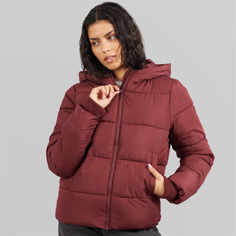 Pieces Womens Janni Short Puffer Jacket Tawny Port