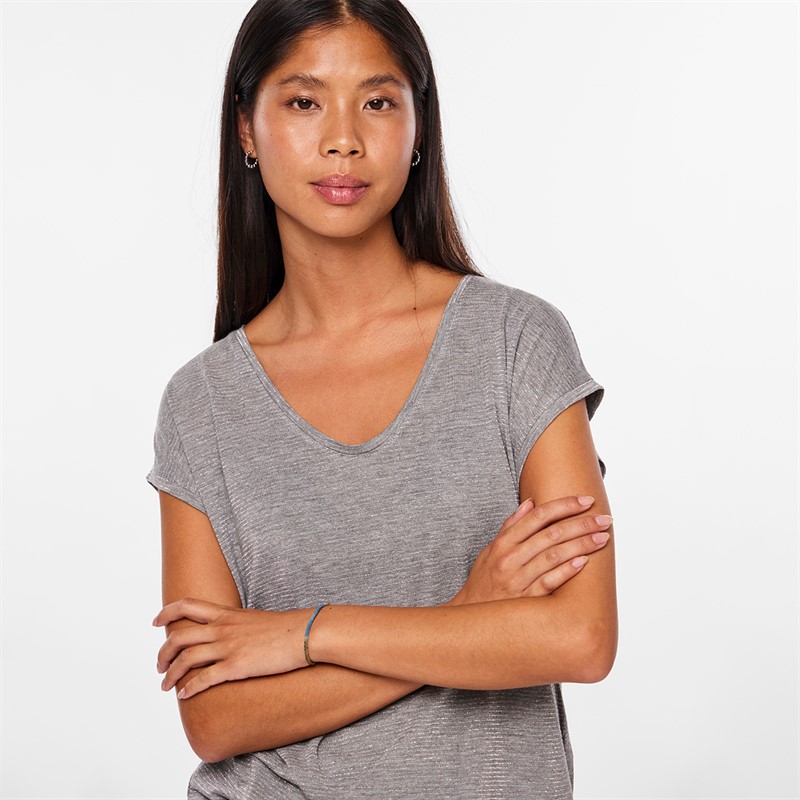 Pieces Dame Billo T Shirt Light Grey Melange