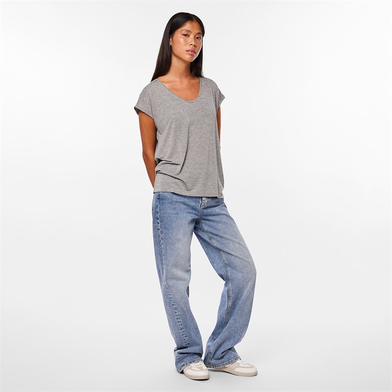 Pieces Dame Billo T Shirt Light Grey Melange