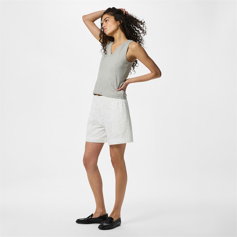 Pieces Damen Vilde Gewebte Shorts Bright White