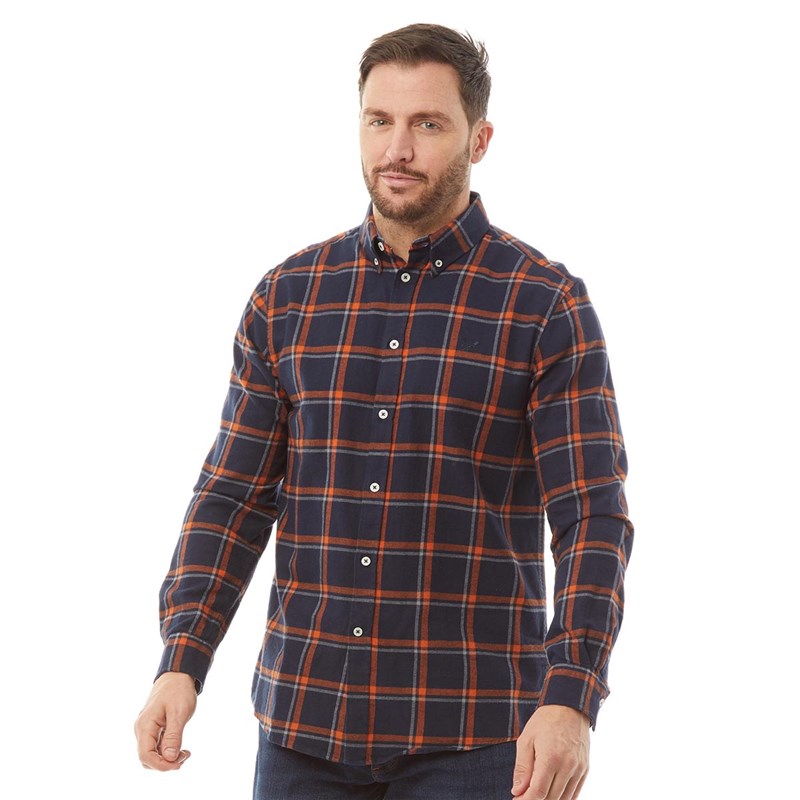Crew Clothing Mens Flannel Check Long Sleeve Shirt Navy/Grey/Roux