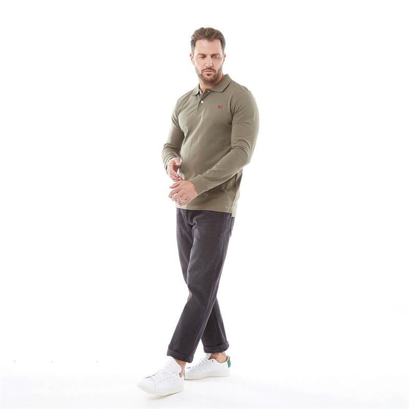 Crew Clothing Mens Long Sleeve Polo Dusty Olive