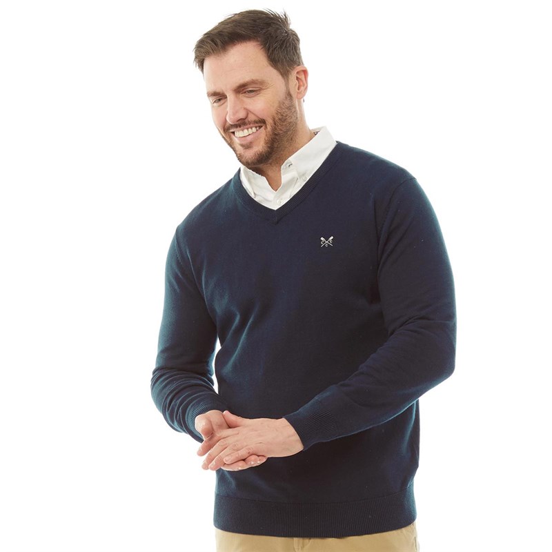 Crew Clothing Mens V-Neck Jumper Navy