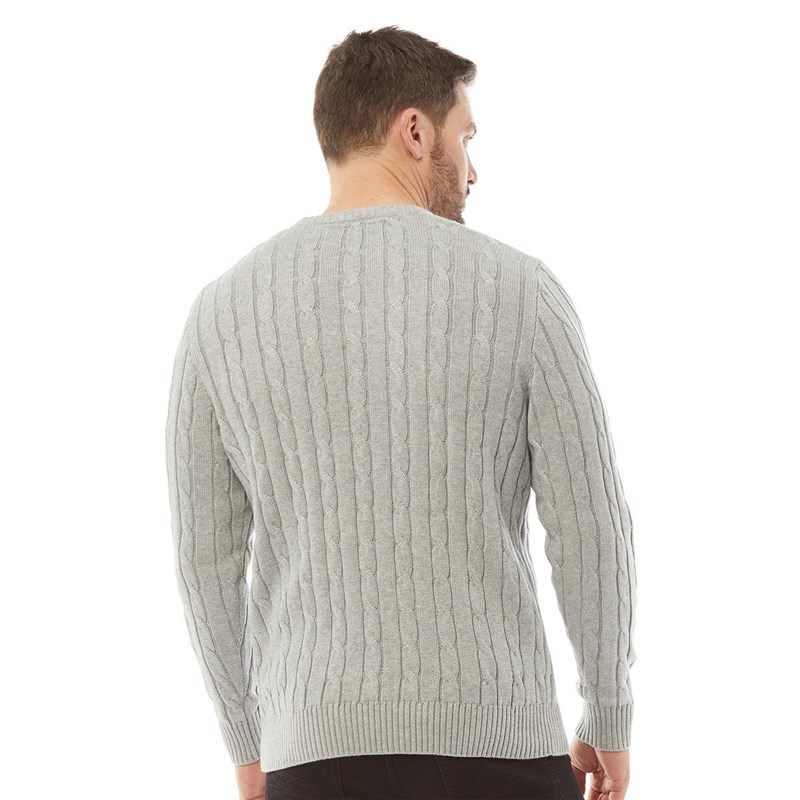 Crew Clothing Mens Regatta Cable Crew Neck Jumper Mid Grey Marl