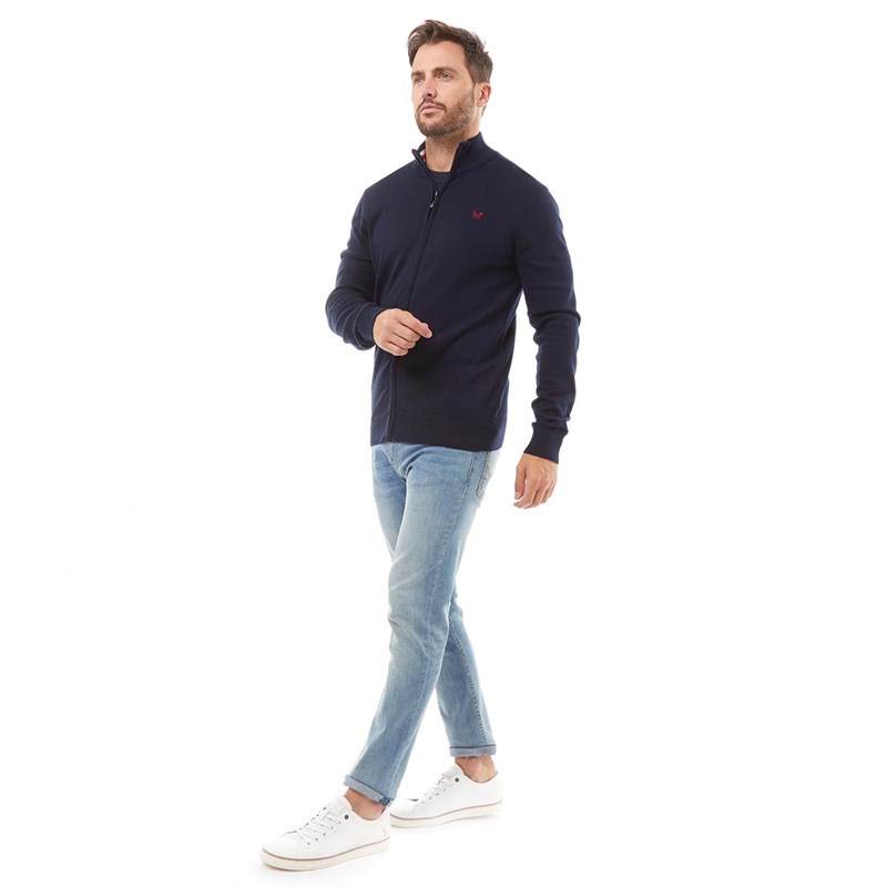 Crew Clothing Mens Full Zip Through Jumper Navy