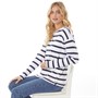 Crew Clothing Womens Button Detail Roll Neck Interlock Long Sleeve Top White/Navy
