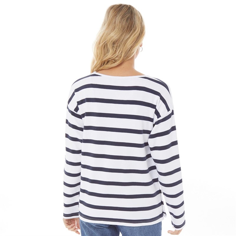 Crew Clothing Womens Button Detail Roll Neck Interlock Long Sleeve Top White/Navy