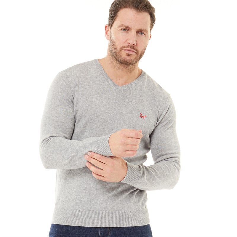 Crew Clothing Mens V Neck Cotton Jumper Grey Marl