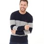 Crew Clothing Mens Wide Stripe Knitted Jumper Navy/Grey Marl