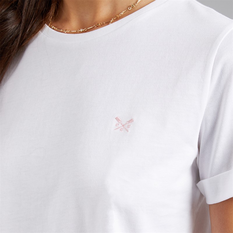 Crew Clothing Womens Roll Sleeve Round Neck T-Shirt White