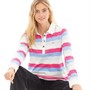 Crew Clothing Womens Multi Stripe Rugby Long Sleeve Top Raspberry/Belair Blue/Spa Blue/White