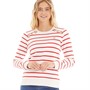 Crew Clothing Womens Stripe Button Shoulder Sweatshirt Mars Red/White