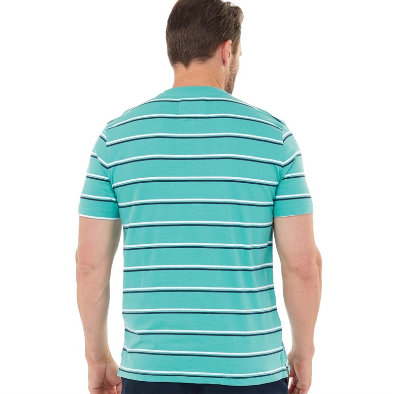 Crew Clothing Mens Double Stripe T-Shirt Veridian Green/White/Navy