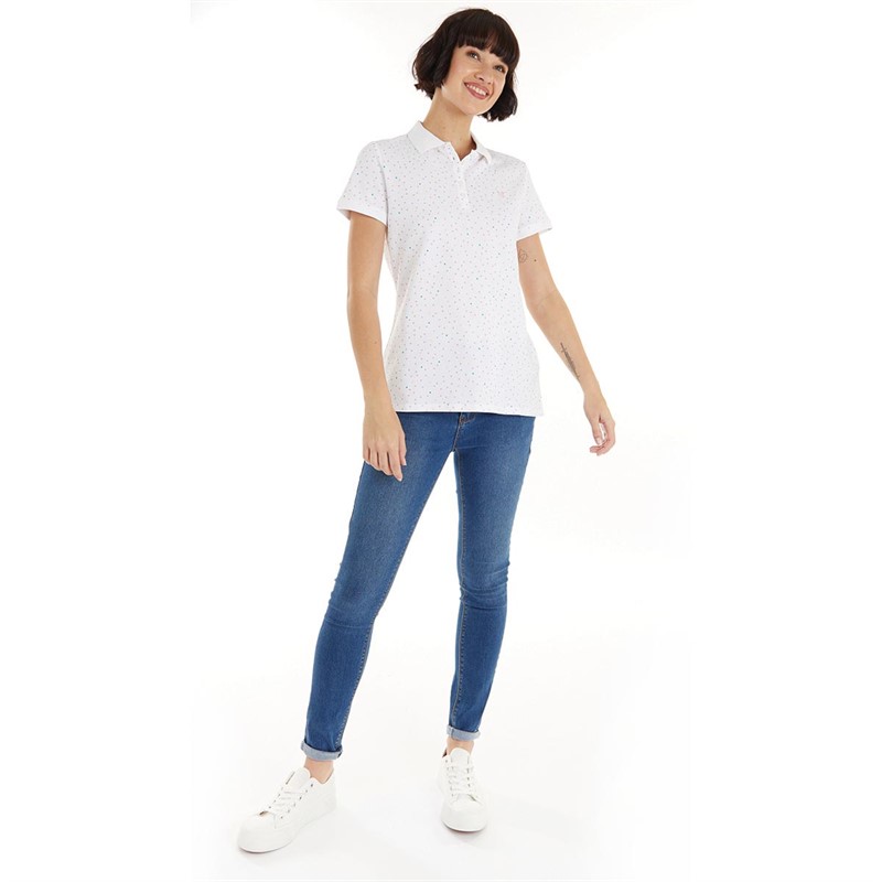 Crew Clothing Womens Polo Shirt White/Flamingo/Golden Haze