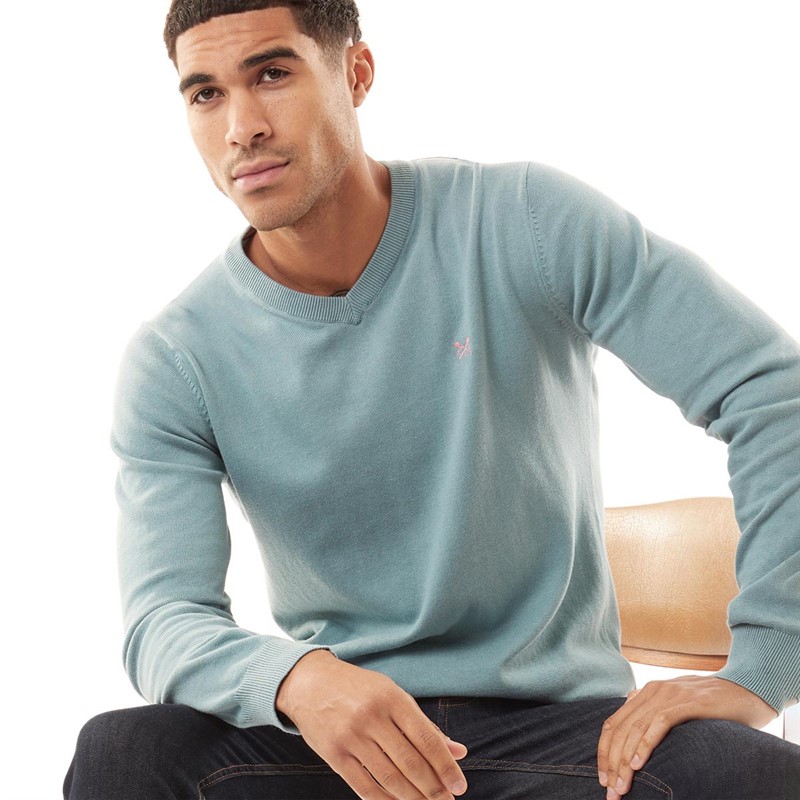 Crew Clothing Mens V-Neck Jumper Mist