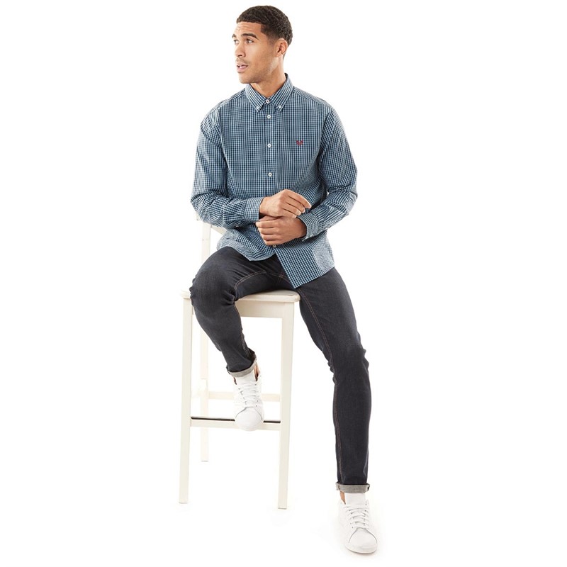 Crew Clothing Mens Classic Gingham Long Sleeve Shirt Bluenavy