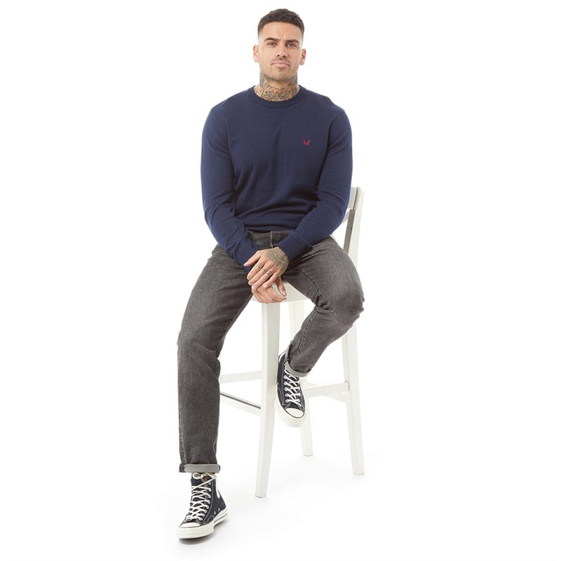 Crew Clothing Mens Cashmere Knit Jumper Navy