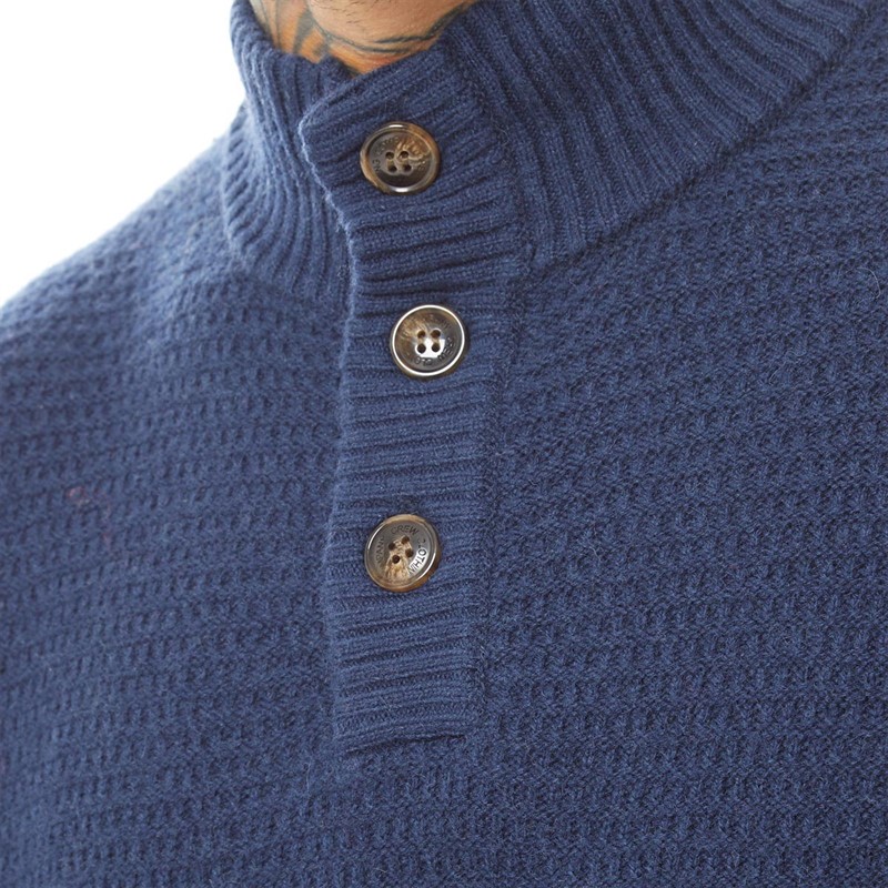 Crew Clothing Mens Button Funnel Jumper Navy