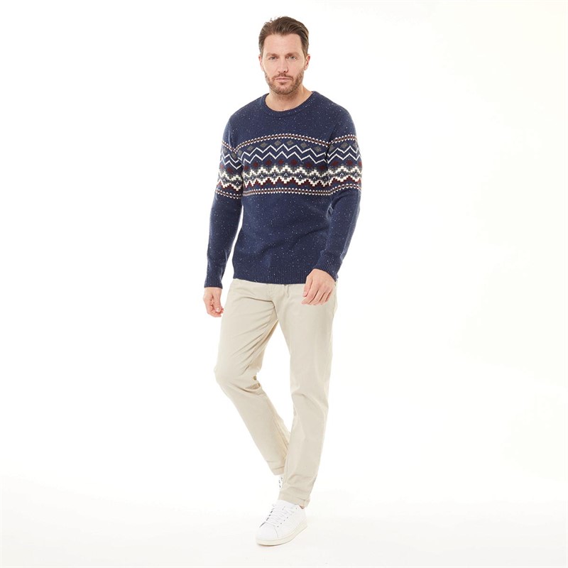 Crew Clothing Mens Fairisle Crew Neck Jumper Navy