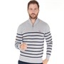 Crew Clothing Mens 1/2 Zip Stripe Jumper Grey Marl/Navy