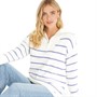 Crew Clothing Womens 1/4 Zip Neck Stripe Jumper White/Ink Wash