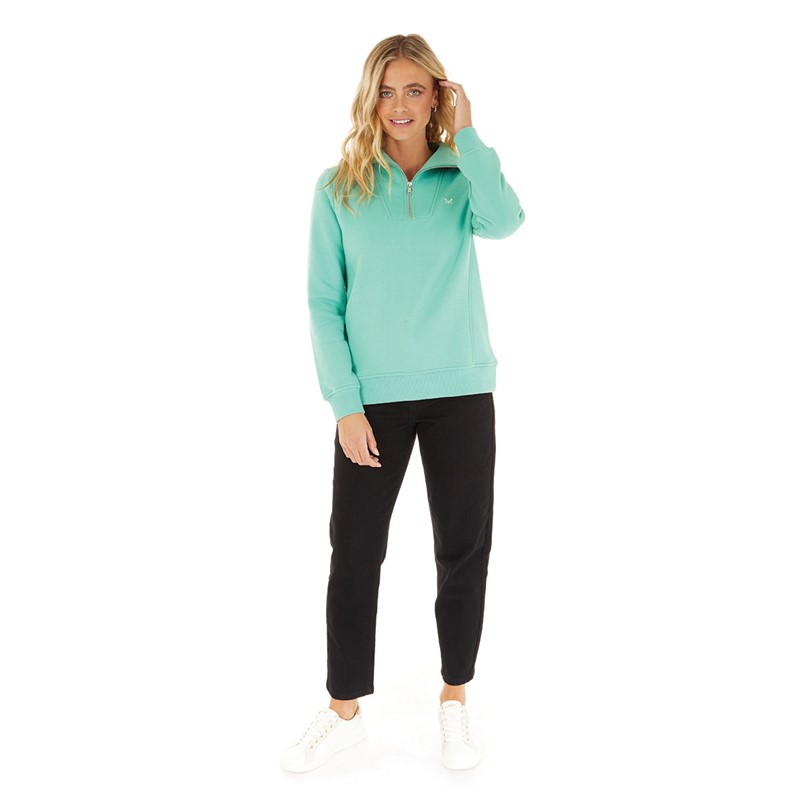 Crew Clothing Womens Zip Neck Sweatshirt Sea Green