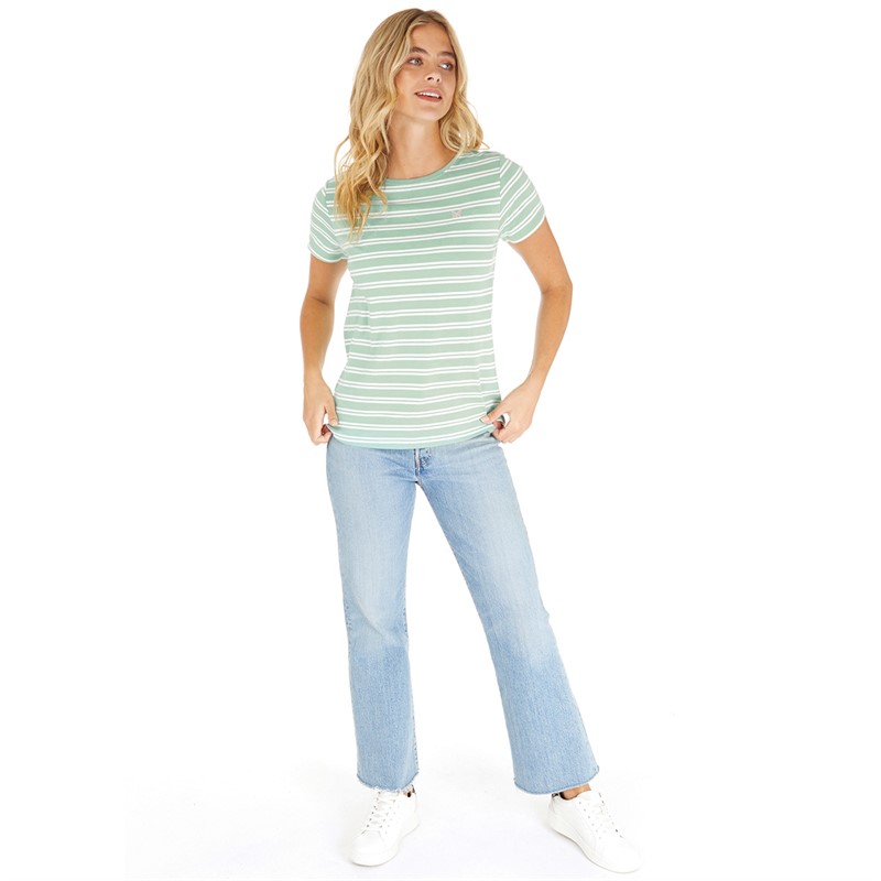 Crew Clothing Womens Stripe T-Shirt Sea Green