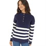 Crew Clothing Womens Funnel Neck Button Knit Jumper Navy/White