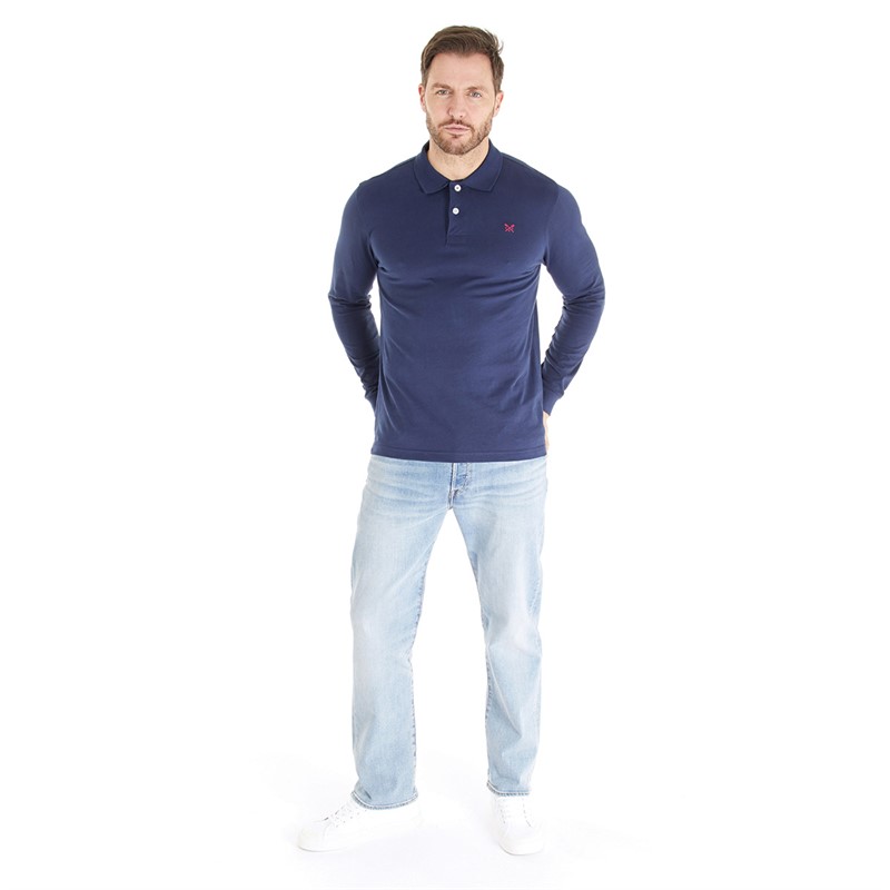 Crew Clothing Mens Long Sleeve Polo Navy