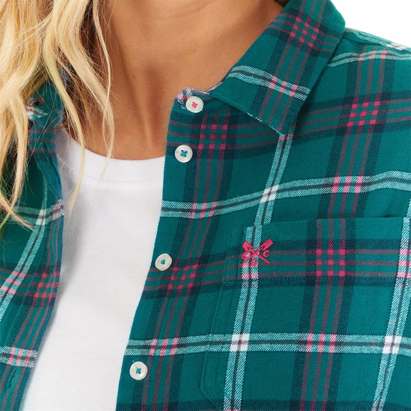 Crew Clothing Womens Flannel Check Shirt Shaded Spruce/Pink/Navy