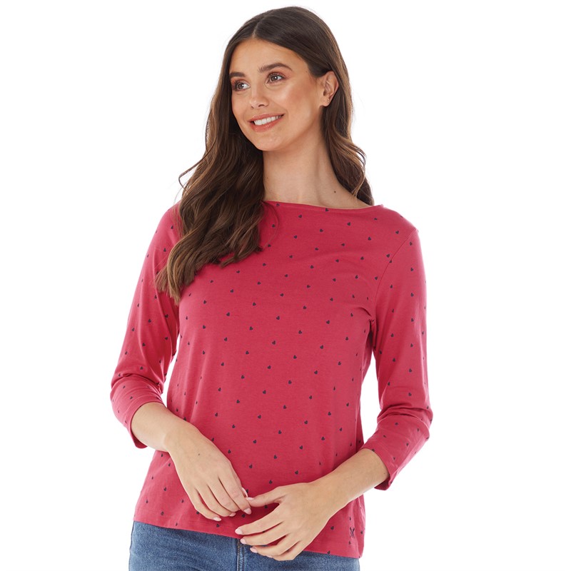 Crew Clothing Womens Lola Print Long Sleeve T-Shirt Raspberry Wine/Navy