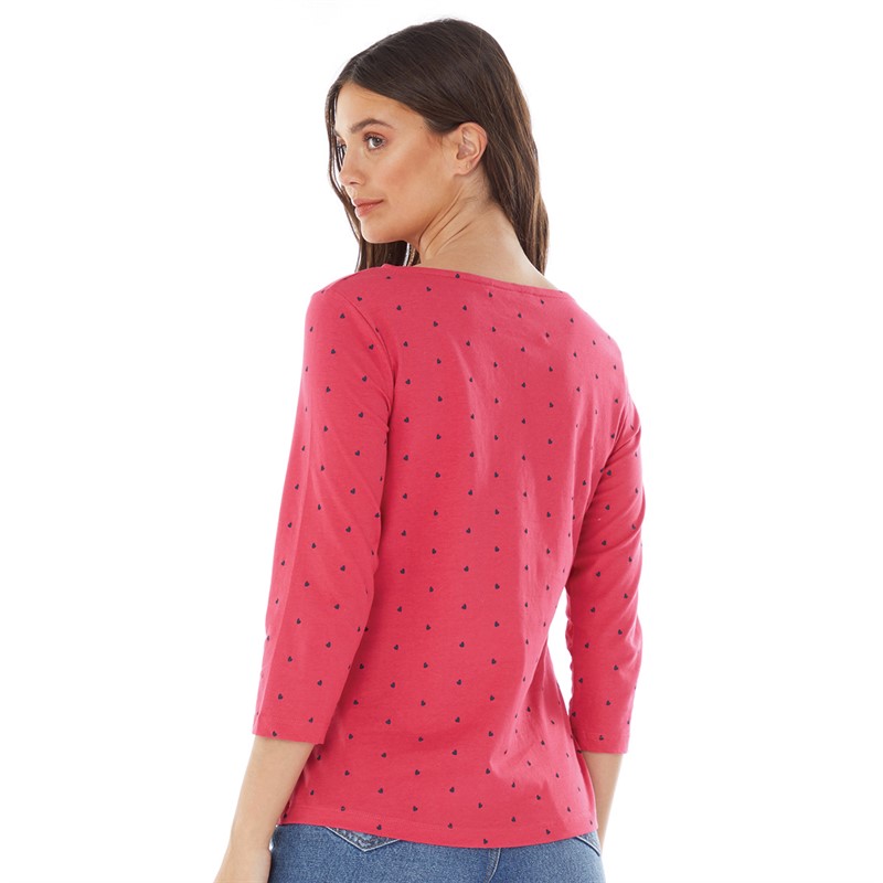 Crew Clothing Womens Lola Print Long Sleeve T-Shirt Raspberry Wine/Navy